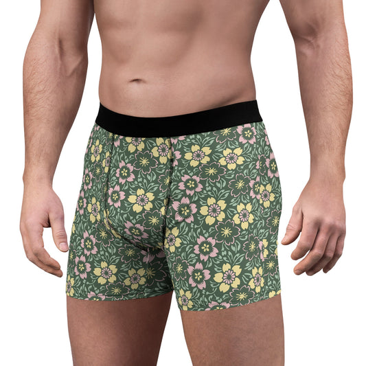 Sleepwear, Swimwear, & Underwear Retro Floral Print Boxer Briefs | Geometric Floral Men’s Underwear for Retro Nerds