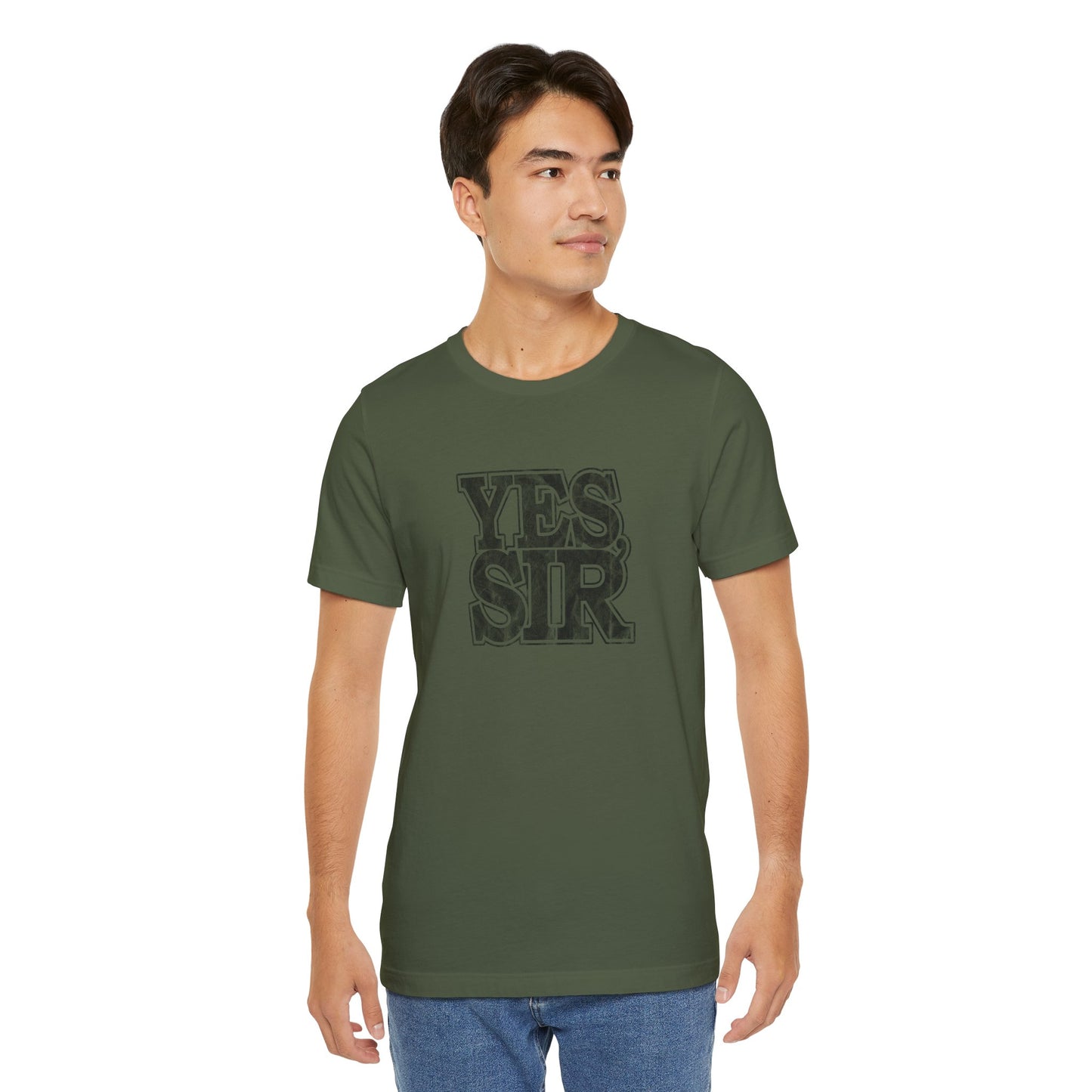 Yes Sir Military Nerd T-Shirt with Distressed Design - Red