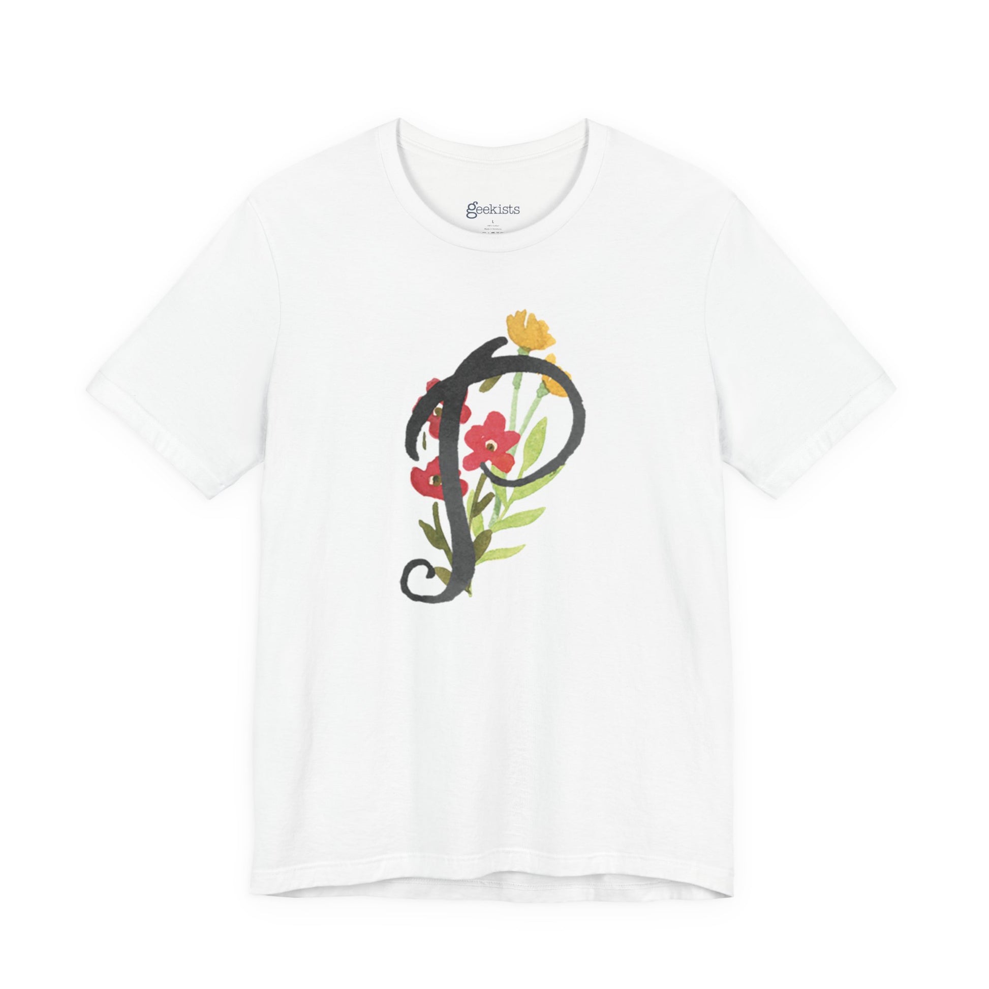Clothing Stuff > Shirts & Tops > Unisex Jersey Tee Watercolor Flower Letter P T-Shirt – Garden Nerd Tee for Plant Moms