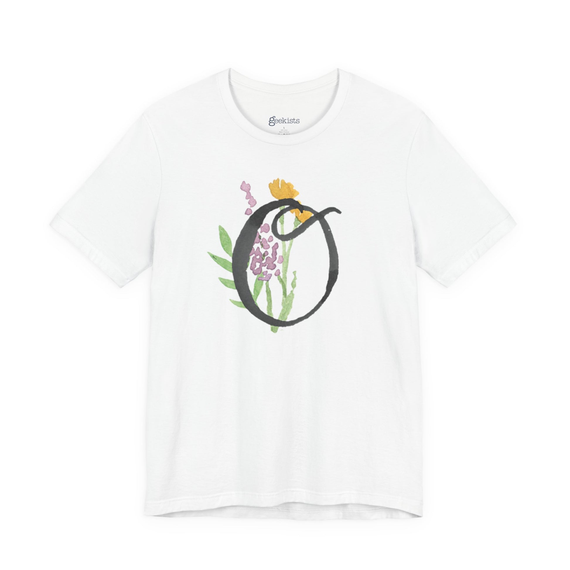 Clothing Stuff > Shirts & Tops > Unisex Jersey Tee Watercolor Flower Letter O T-Shirt – Garden Nerd Tee for Plant Moms