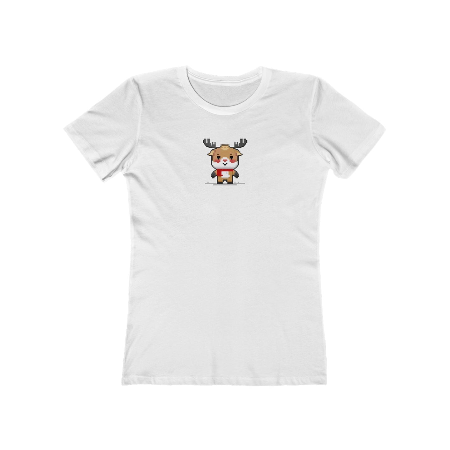 Solid-White-3XL T-Shirt 8-Bit Reindeer Women's T-Shirt | Slim Fit Shirt | Graphic Tee for Feminine Ladies