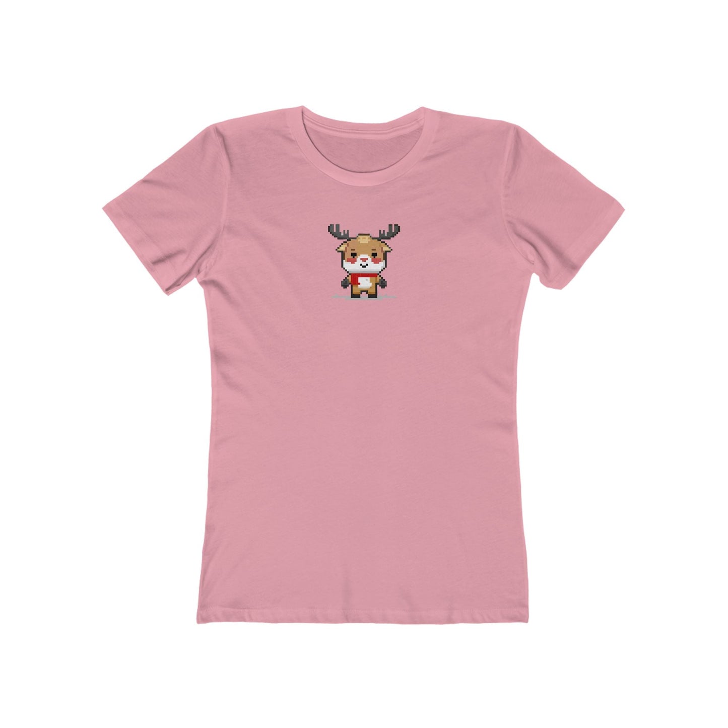 Solid-Light-Pink-2XL T-Shirt 8-Bit Reindeer Women's T-Shirt | Slim Fit Shirt | Graphic Tee for Feminine Ladies