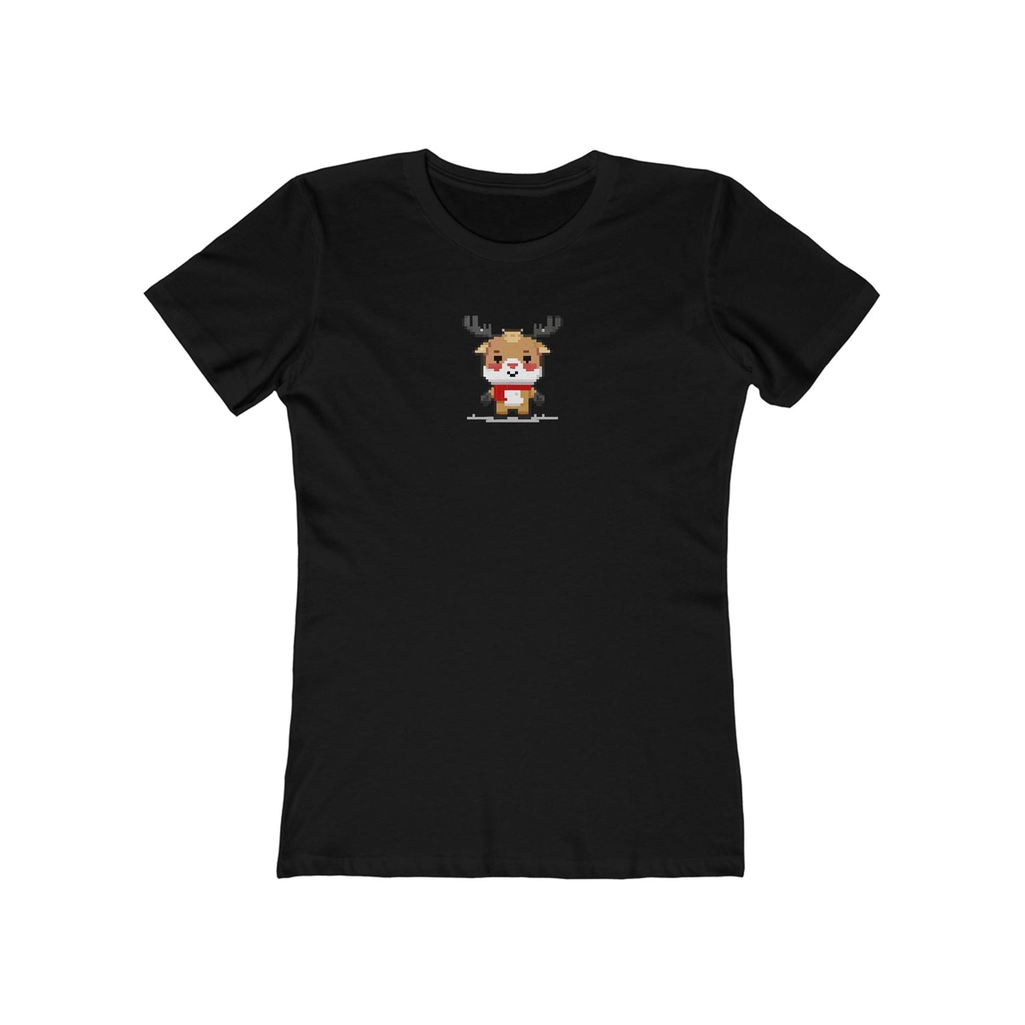 Solid-Black-3XL T-Shirt 8-Bit Reindeer Women's T-Shirt | Slim Fit Shirt | Graphic Tee for Feminine Ladies