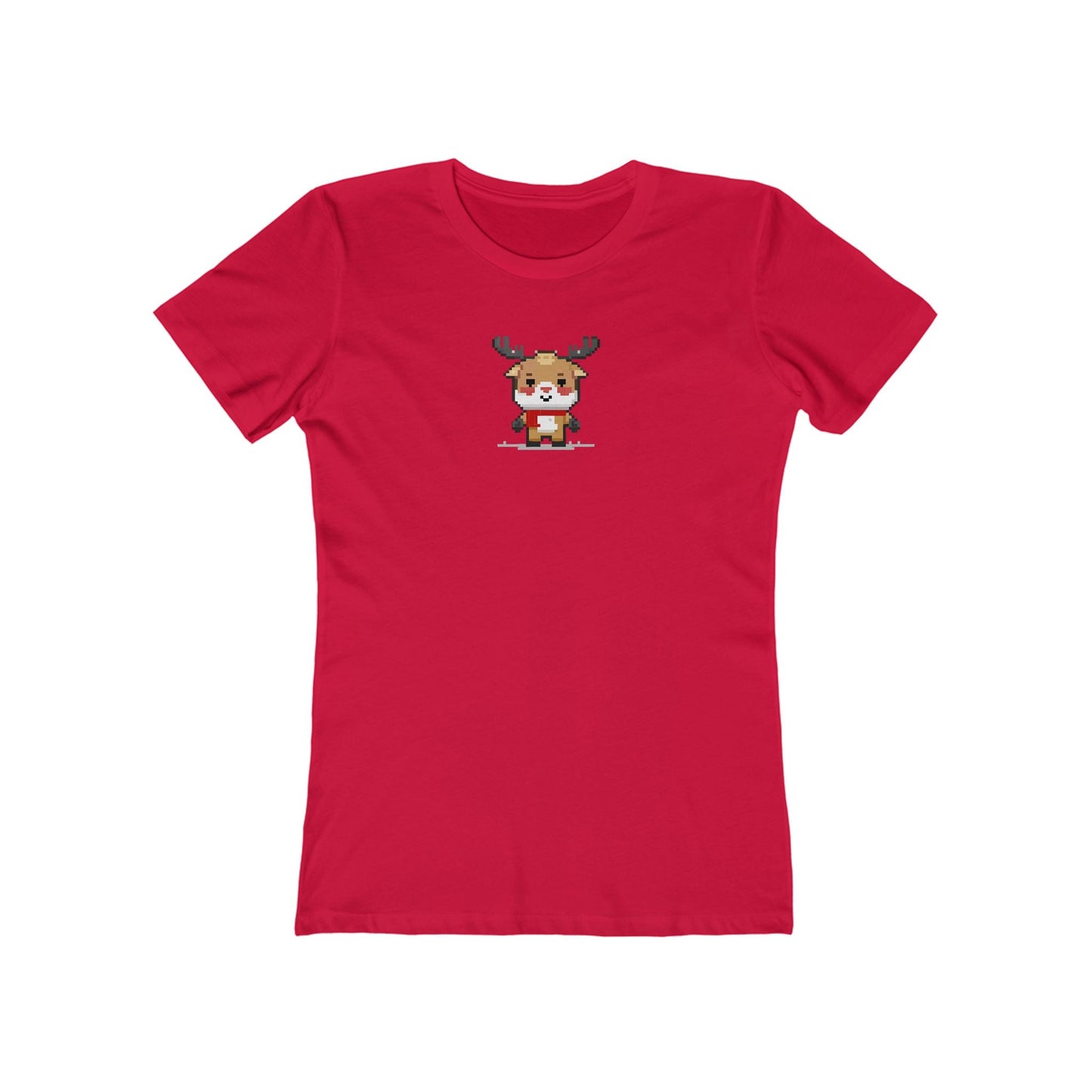 Solid-Red-3XL T-Shirt 8-Bit Reindeer Women's T-Shirt | Slim Fit Shirt | Graphic Tee for Feminine Ladies