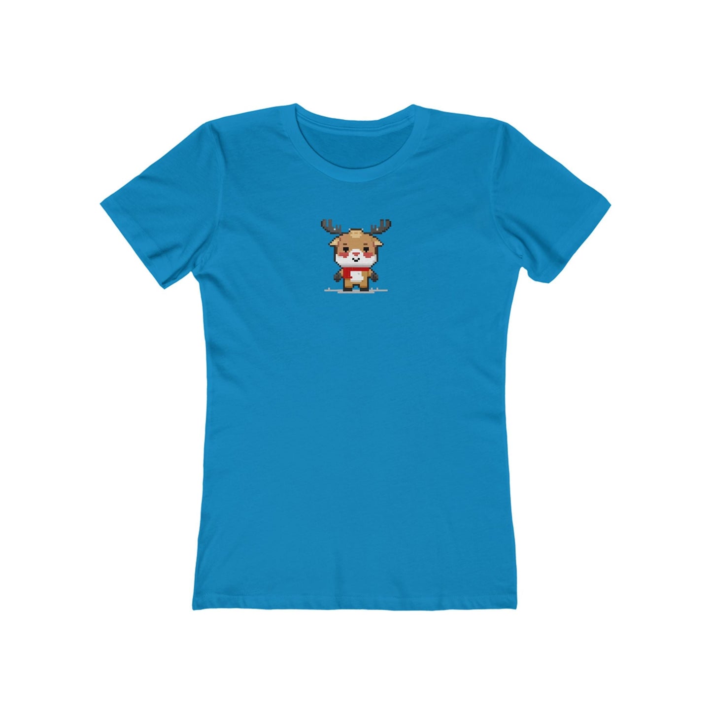 Solid-Turquoise-2XL T-Shirt 8-Bit Reindeer Women's T-Shirt | Slim Fit Shirt | Graphic Tee for Feminine Ladies