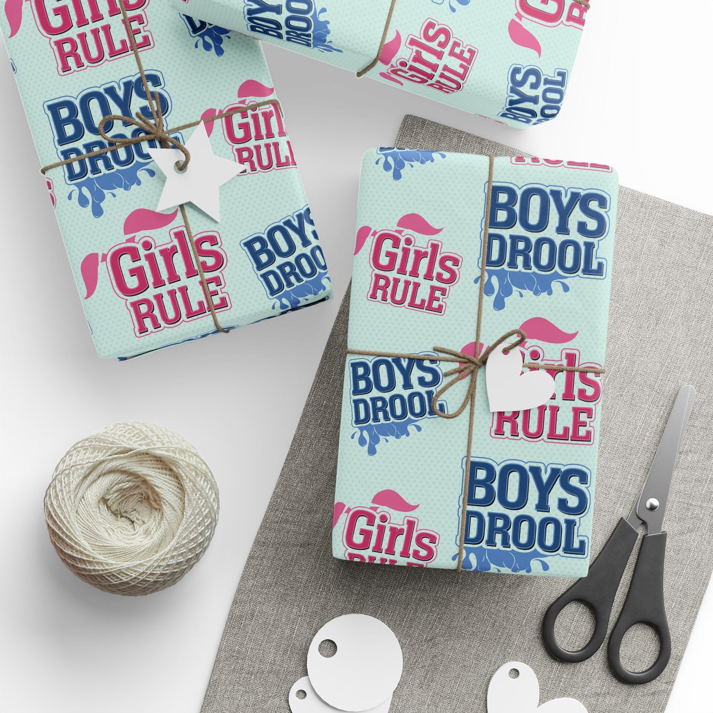 Girls Rule, Boys Drool Wrapping Paper Roll - Retro Polkadot Pattern