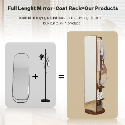Closet Nerd’s 2-in-1 Dressing Mirror & Organizer | Space-Saving Rotating Stand in Walnut Wood