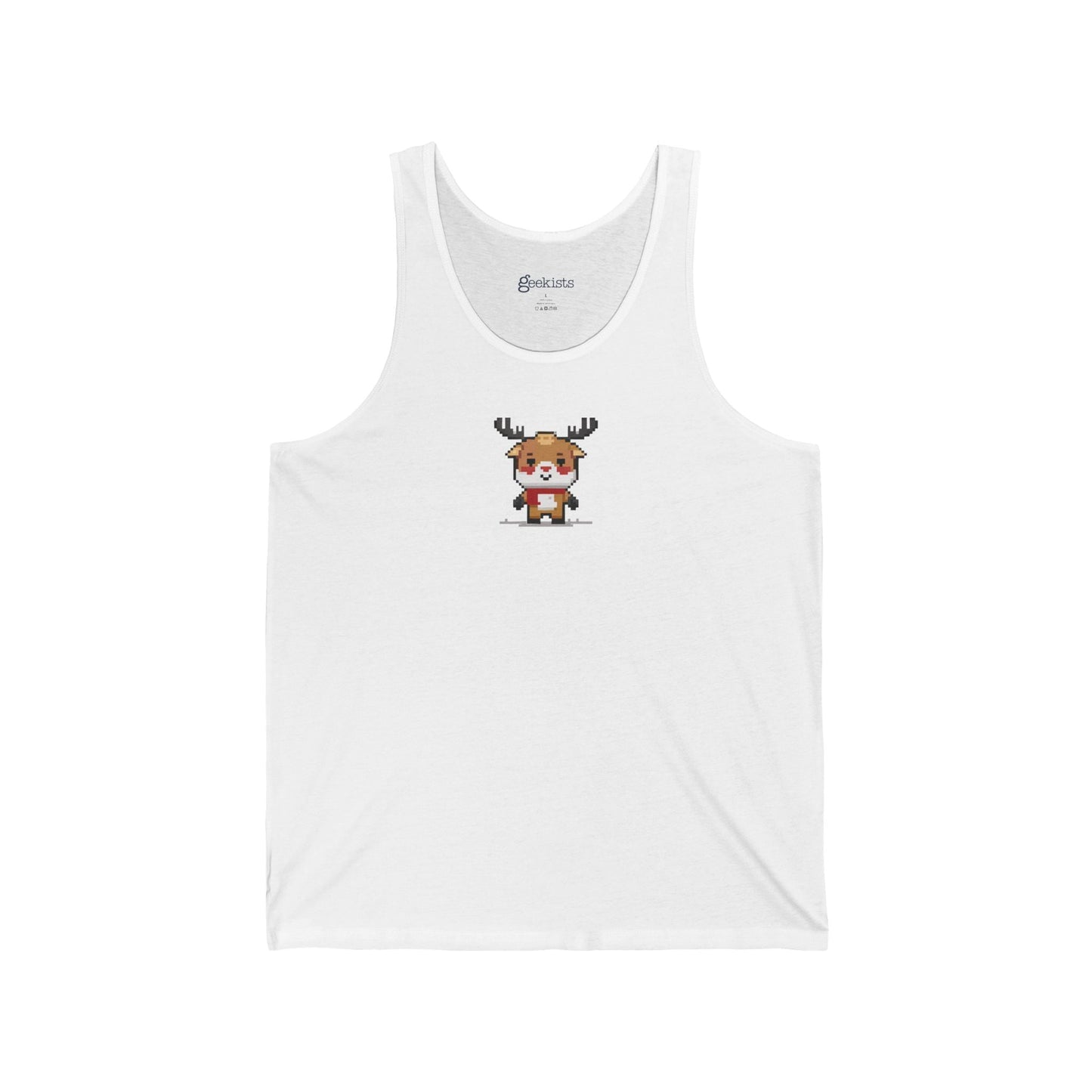 2XL-White Tank Top 8-Bit Reindeer Unisex Tank Top | Lightweight Jersey Tank | Graphic Shirts for Summer