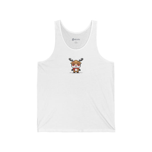 2XL-White Tank Top 8-Bit Reindeer Unisex Tank Top | Lightweight Jersey Tank | Graphic Shirts for Summer