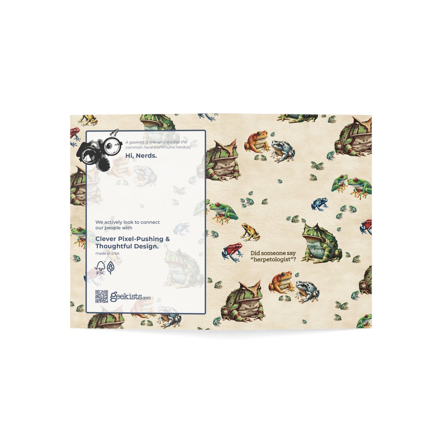 Frog Greeting Card | “Did Someone Say Herpetologist” | Blank Science Card for Nerds & Teachers