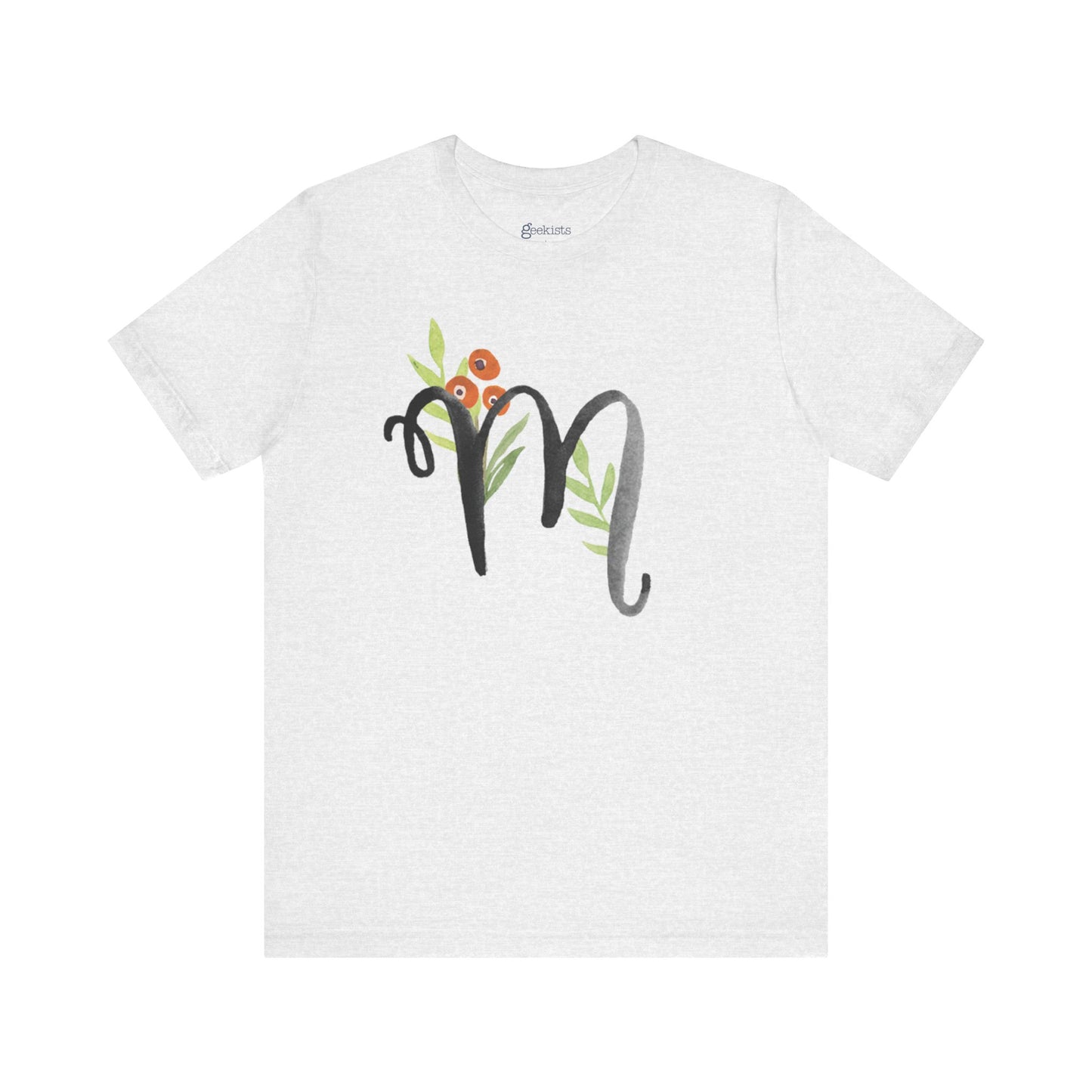 Clothing Stuff > Shirts & Tops > Unisex Jersey Tee Watercolor Flower Letter M T-Shirt – Garden Nerd Tee for Plant Moms