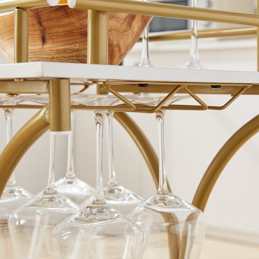 Gold & White Rolling Drink Cart | Chic Bar Console for Stylish Apartment Living