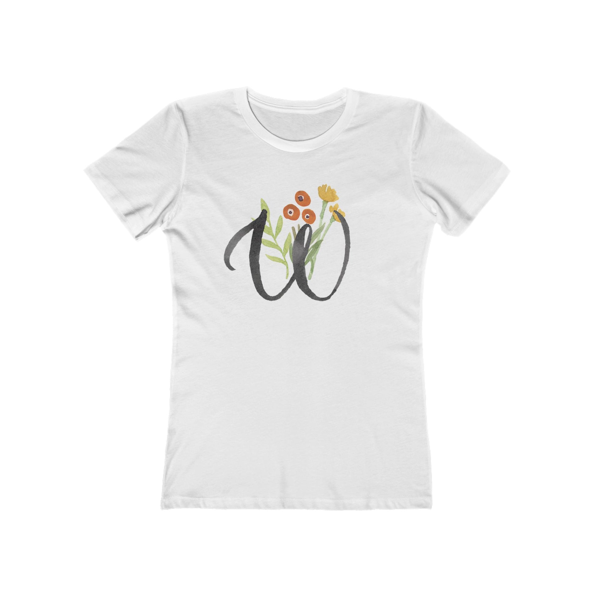 Clothing Stuff > Shirts & Tops > Women's Slim Fit Tee Watercolor Flower Letter W T-Shirt – Garden Nerd Tee for Plant Moms