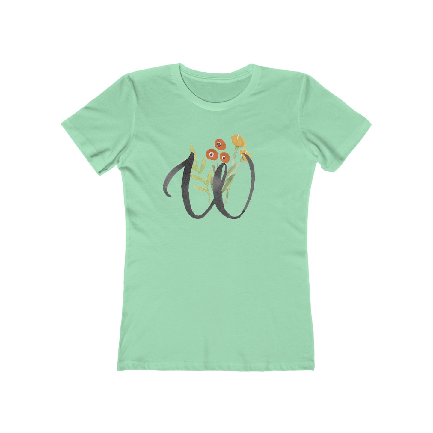 Clothing Stuff > Shirts & Tops > Women's Slim Fit Tee Watercolor Flower Letter W T-Shirt – Garden Nerd Tee for Plant Moms