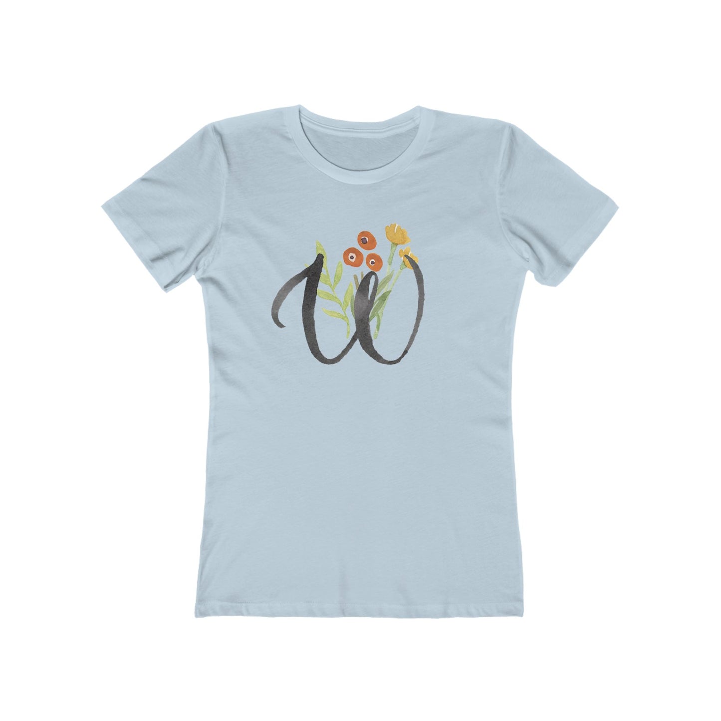 Clothing Stuff > Shirts & Tops > Women's Slim Fit Tee Watercolor Flower Letter W T-Shirt – Garden Nerd Tee for Plant Moms