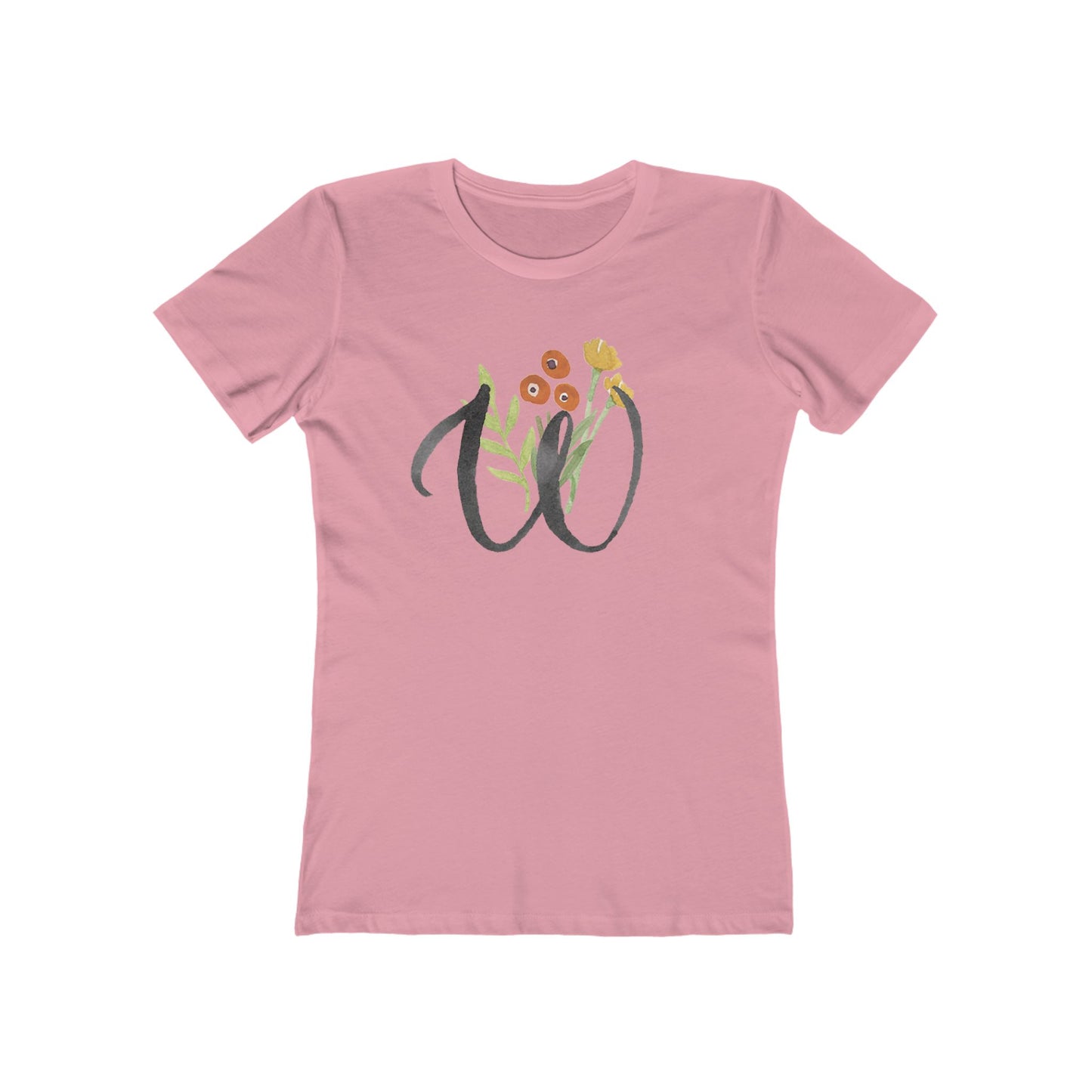 Clothing Stuff > Shirts & Tops > Women's Slim Fit Tee Watercolor Flower Letter W T-Shirt – Garden Nerd Tee for Plant Moms