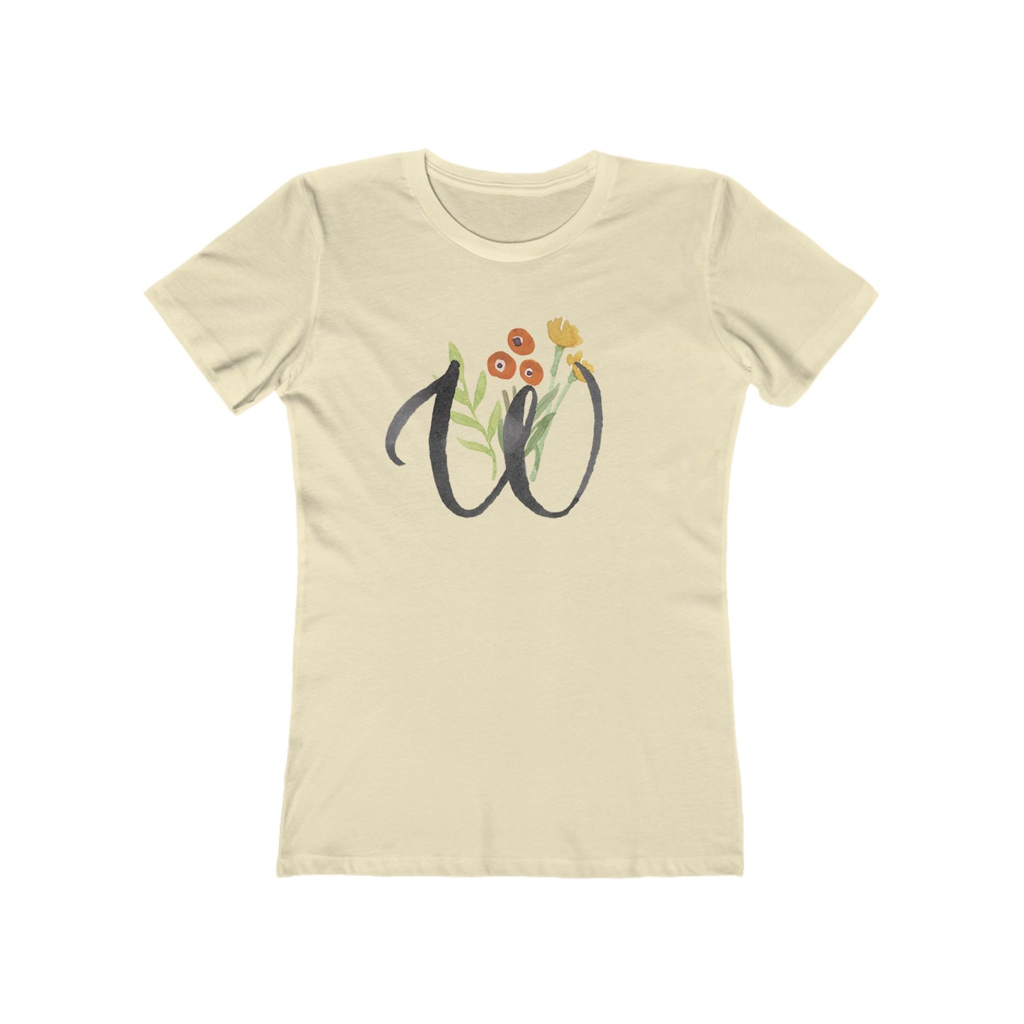 Clothing Stuff > Shirts & Tops > Women's Slim Fit Tee Watercolor Flower Letter W T-Shirt – Garden Nerd Tee for Plant Moms