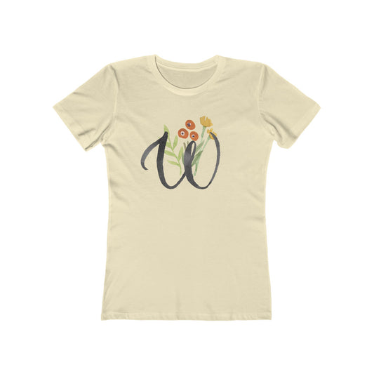 Clothing Stuff > Shirts & Tops > Women's Slim Fit Tee Watercolor Flower Letter W T-Shirt – Garden Nerd Tee for Plant Moms