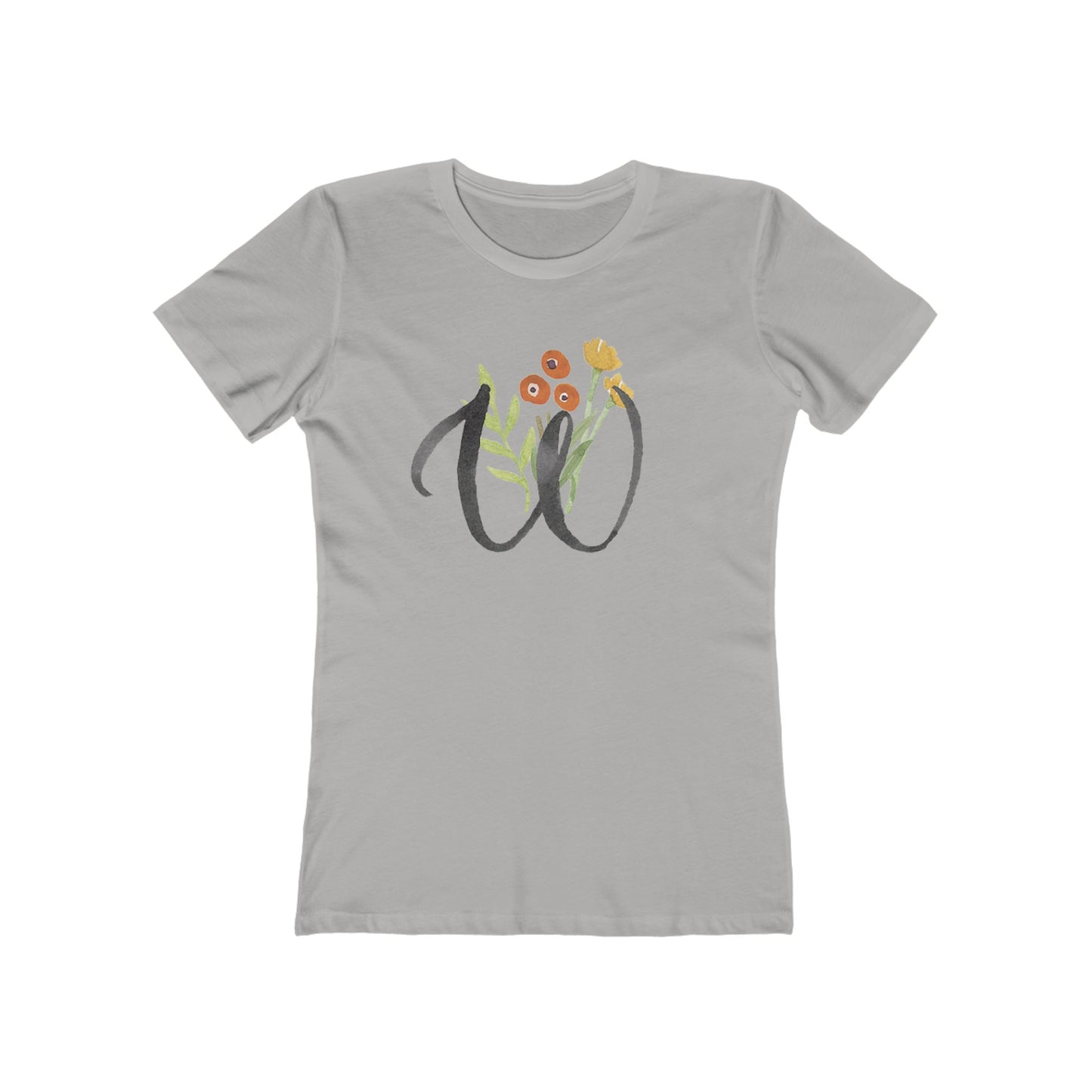 Clothing Stuff > Shirts & Tops > Women's Slim Fit Tee Watercolor Flower Letter W T-Shirt – Garden Nerd Tee for Plant Moms