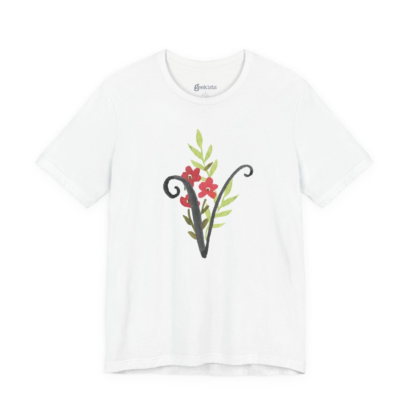 Clothing Stuff > Shirts & Tops > Unisex Jersey Tee Watercolor Flower Letter V T-Shirt – Garden Nerd Tee for Plant Moms