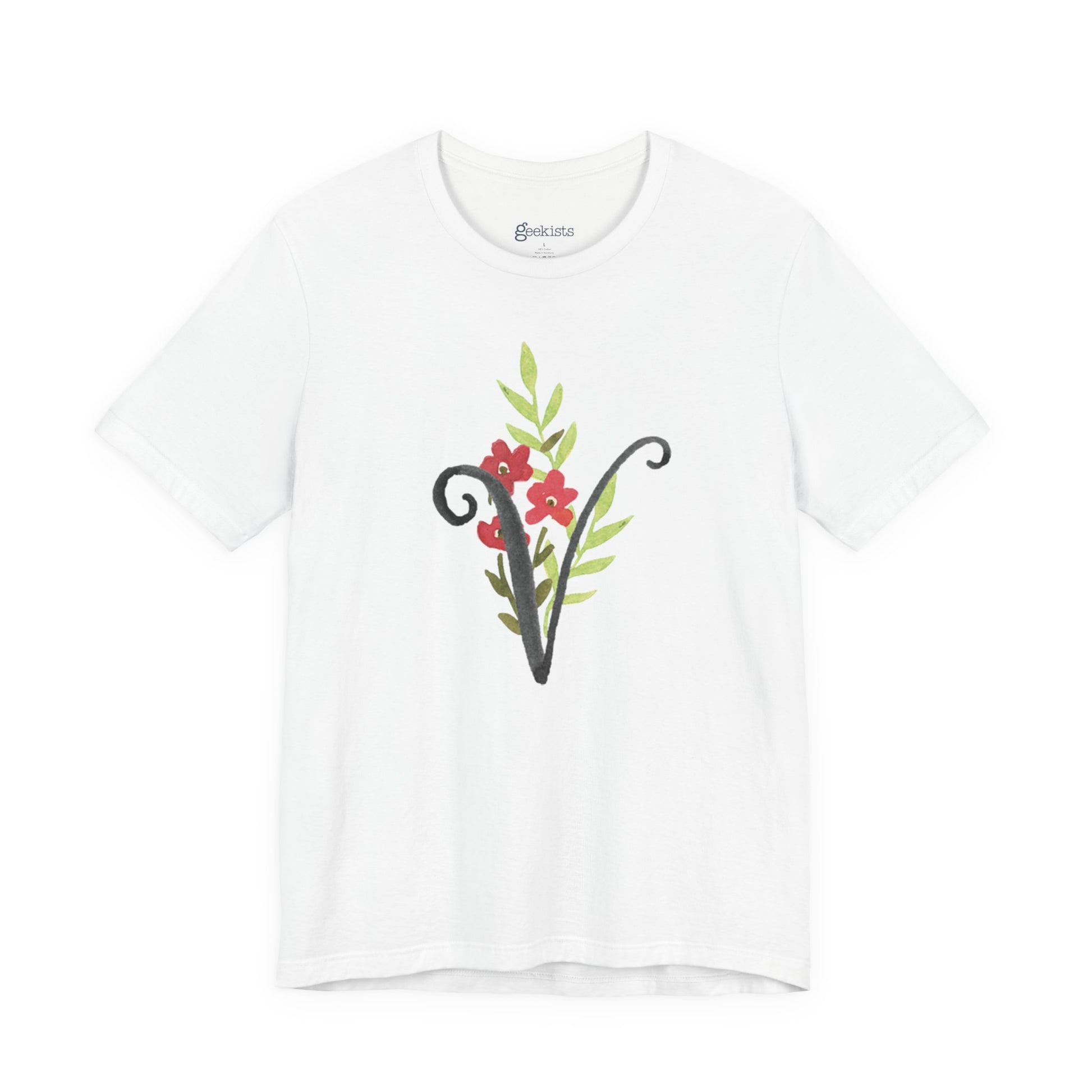 Clothing Stuff > Shirts & Tops > Unisex Jersey Tee Watercolor Flower Letter V T-Shirt – Garden Nerd Tee for Plant Moms