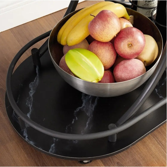 Furniture Matte Black Rolling Drink Cart | Compact Bar Console for Modern Spaces