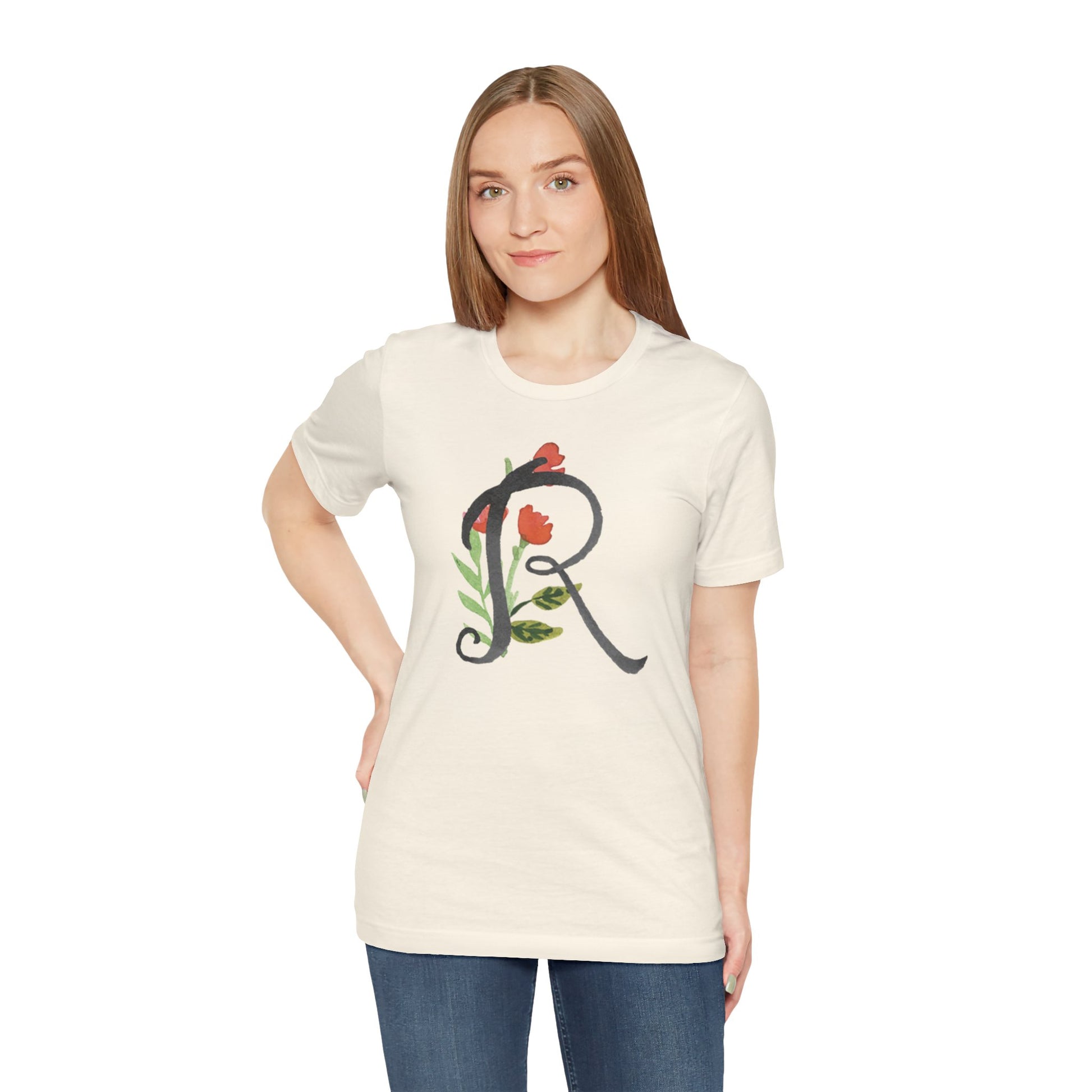 Clothing Stuff > Shirts & Tops > Unisex Jersey Tee Watercolor Flower Letter S T-Shirt – Garden Nerd Tee for Plant Moms