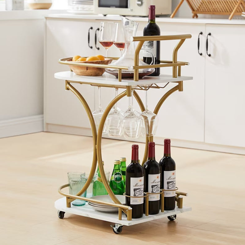 Gold & White Rolling Drink Cart | Chic Bar Console for Stylish Apartment Living