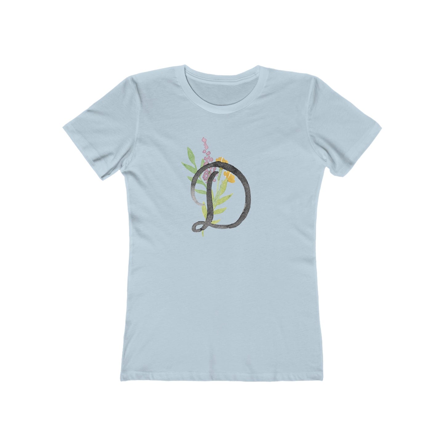 Clothing Stuff > Shirts & Tops > Women's Slim Fit Tee Watercolor Flower Letter D T-Shirt – Garden Nerd Tee for Plant Moms