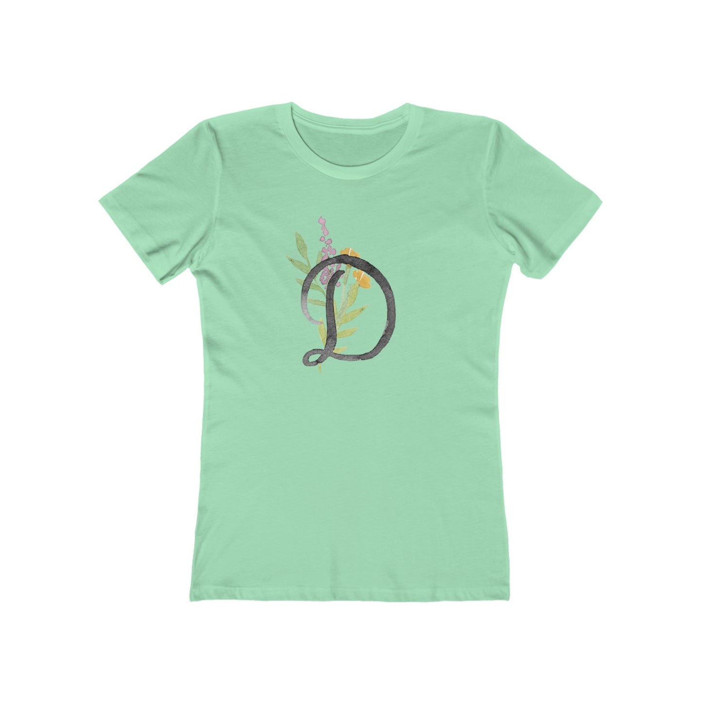 Clothing Stuff > Shirts & Tops > Women's Slim Fit Tee Watercolor Flower Letter D T-Shirt – Garden Nerd Tee for Plant Moms