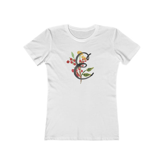 Clothing Stuff > Shirts & Tops > Women's Slim Fit Tee Watercolor Flower Letter E T-Shirt – Garden Nerd Tee for Plant Moms