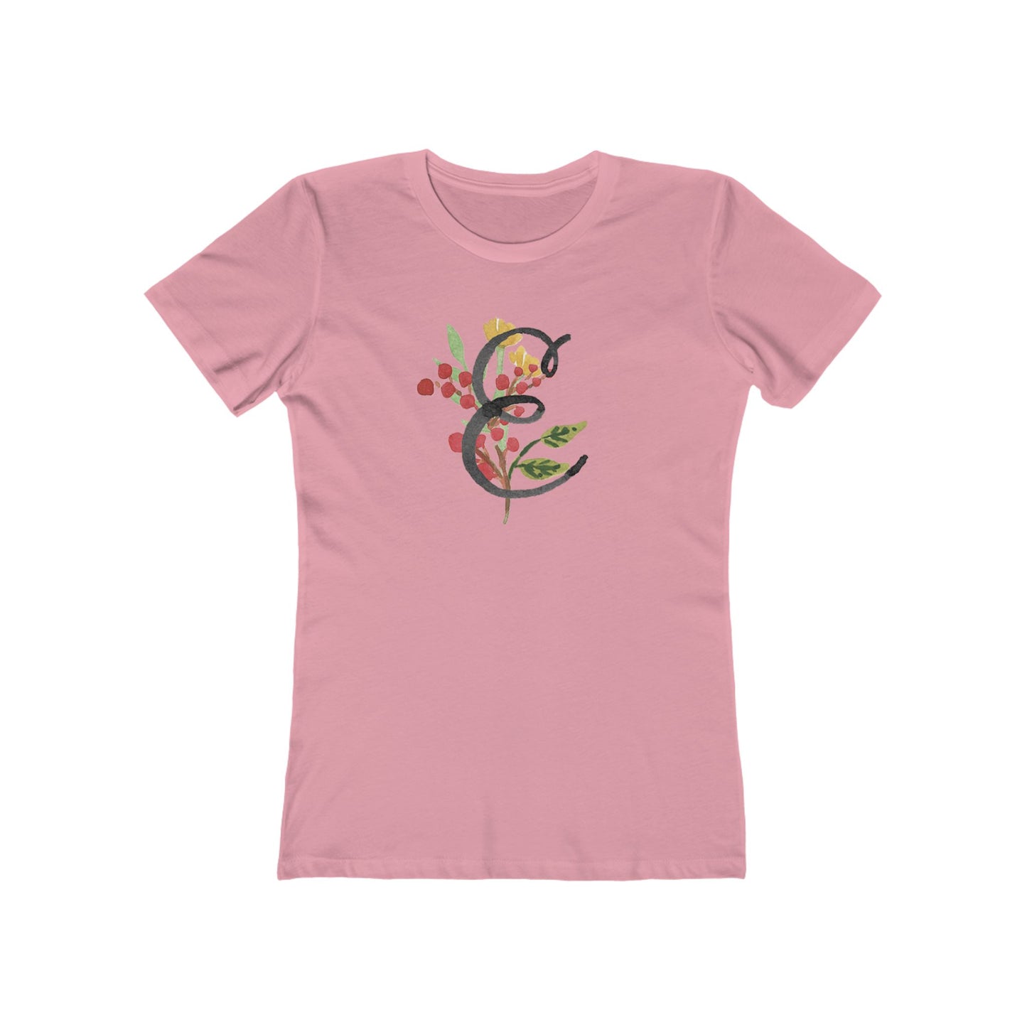 Clothing Stuff > Shirts & Tops > Women's Slim Fit Tee Watercolor Flower Letter E T-Shirt – Garden Nerd Tee for Plant Moms