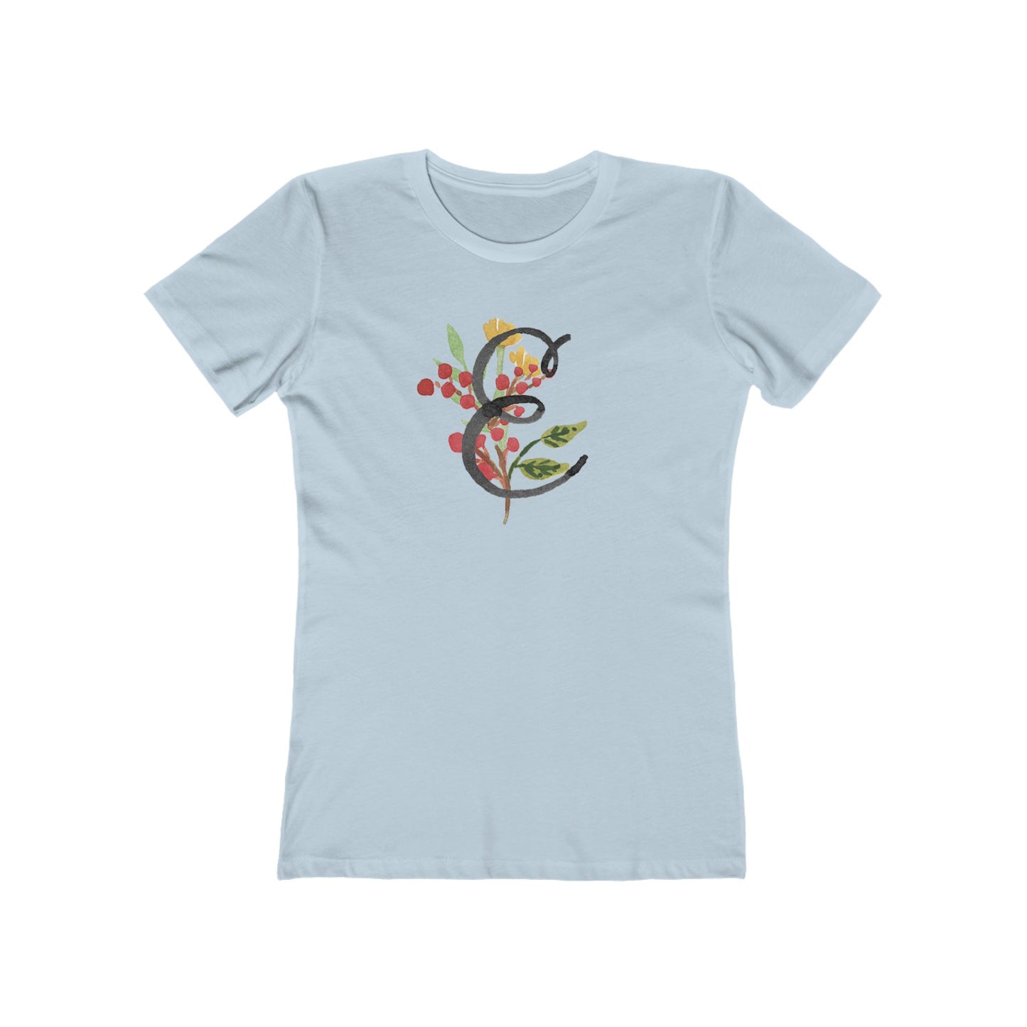 Clothing Stuff > Shirts & Tops > Women's Slim Fit Tee Watercolor Flower Letter E T-Shirt – Garden Nerd Tee for Plant Moms