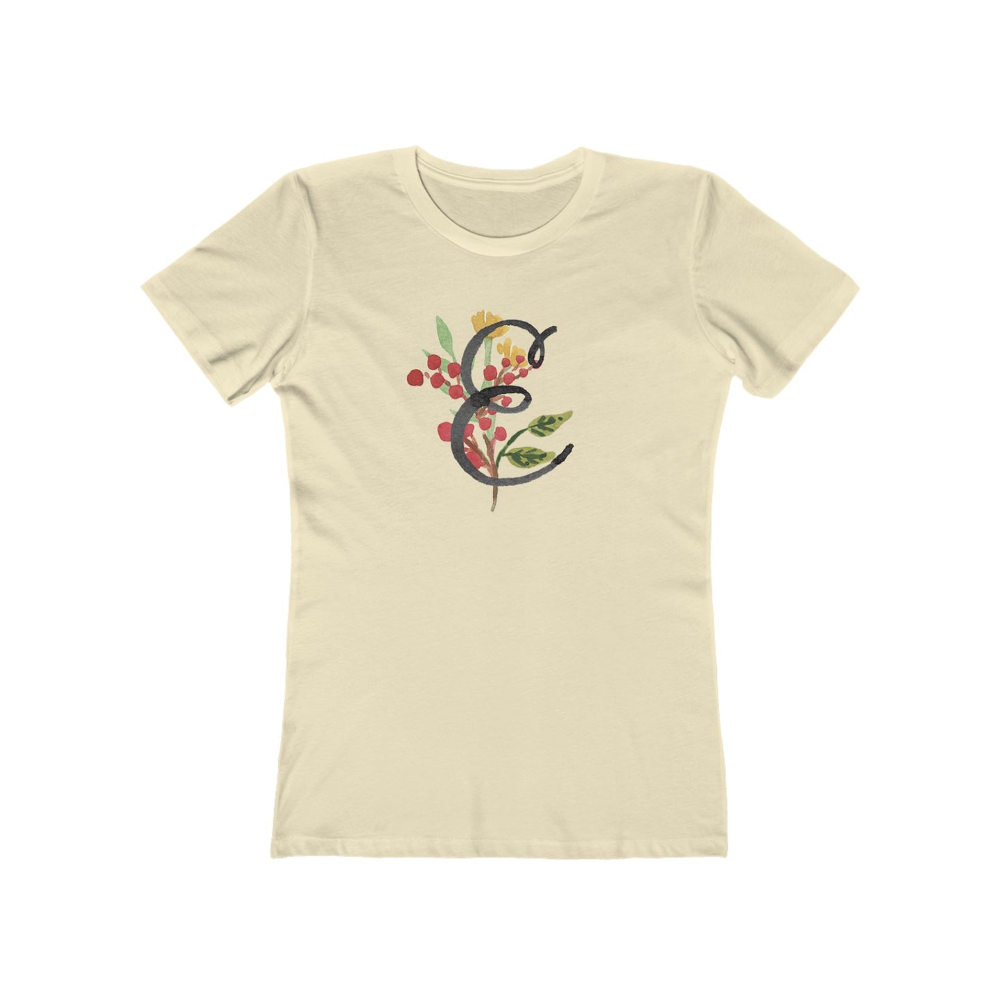 Clothing Stuff > Shirts & Tops > Women's Slim Fit Tee Watercolor Flower Letter E T-Shirt – Garden Nerd Tee for Plant Moms