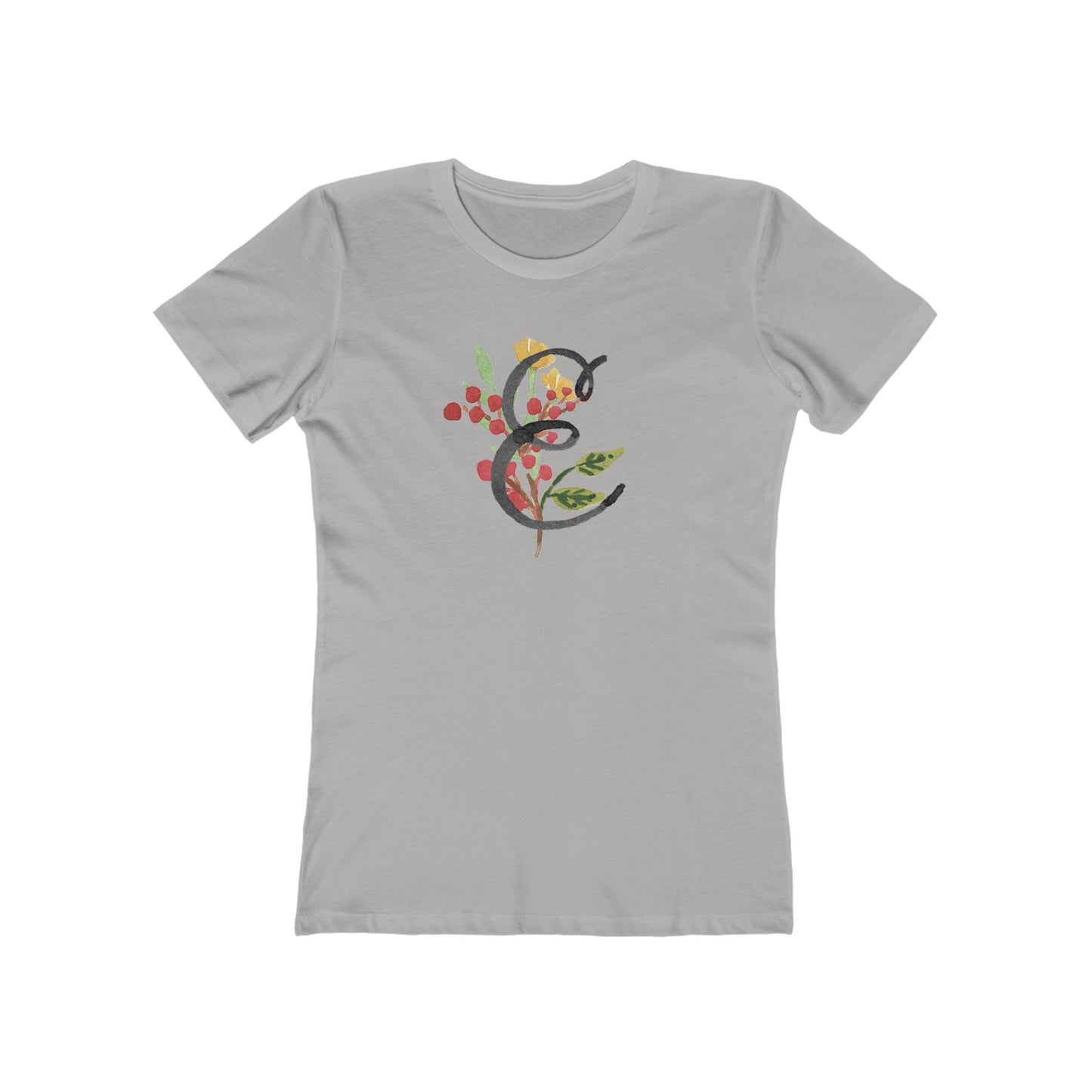 Clothing Stuff > Shirts & Tops > Women's Slim Fit Tee Watercolor Flower Letter E T-Shirt – Garden Nerd Tee for Plant Moms