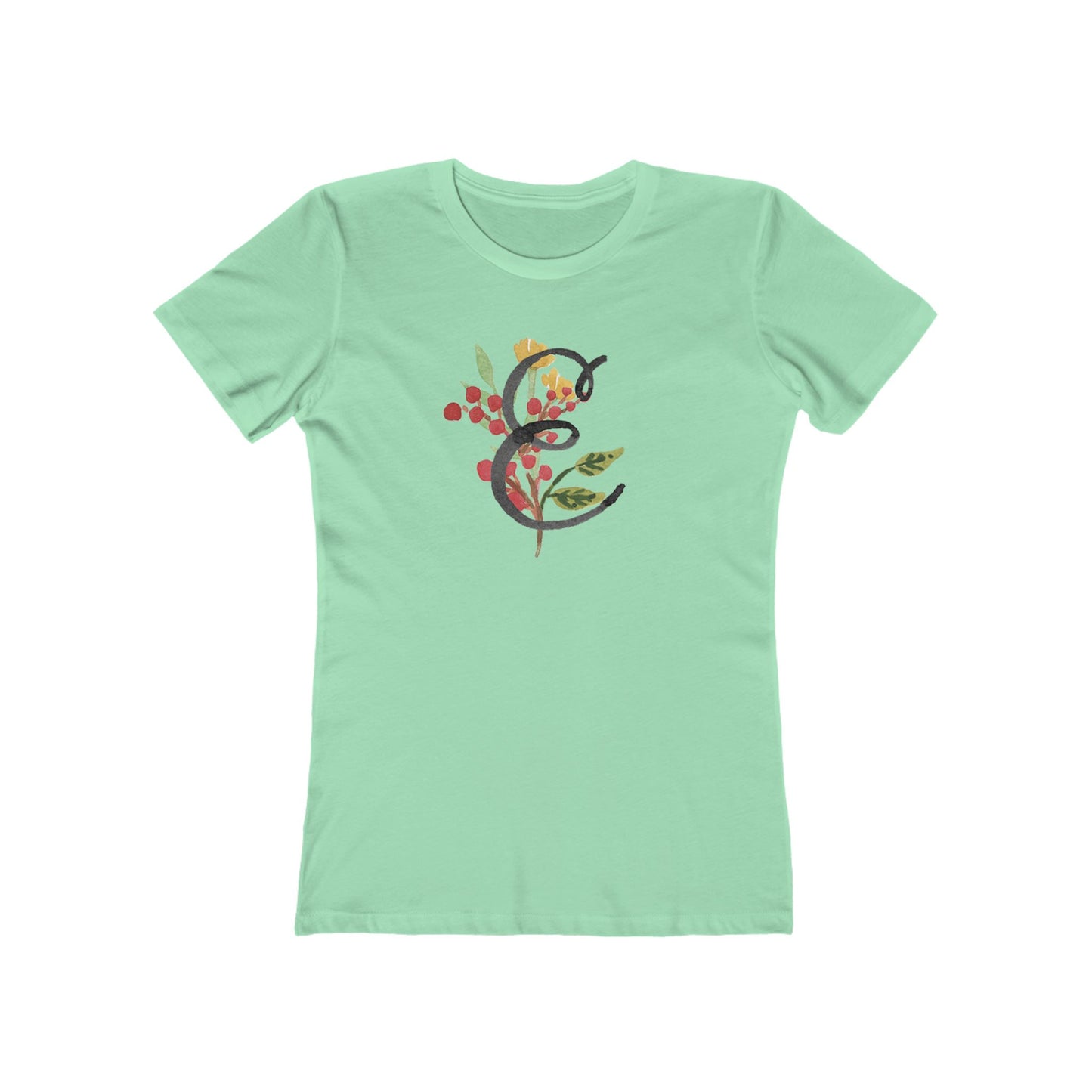 Clothing Stuff > Shirts & Tops > Women's Slim Fit Tee Watercolor Flower Letter E T-Shirt – Garden Nerd Tee for Plant Moms