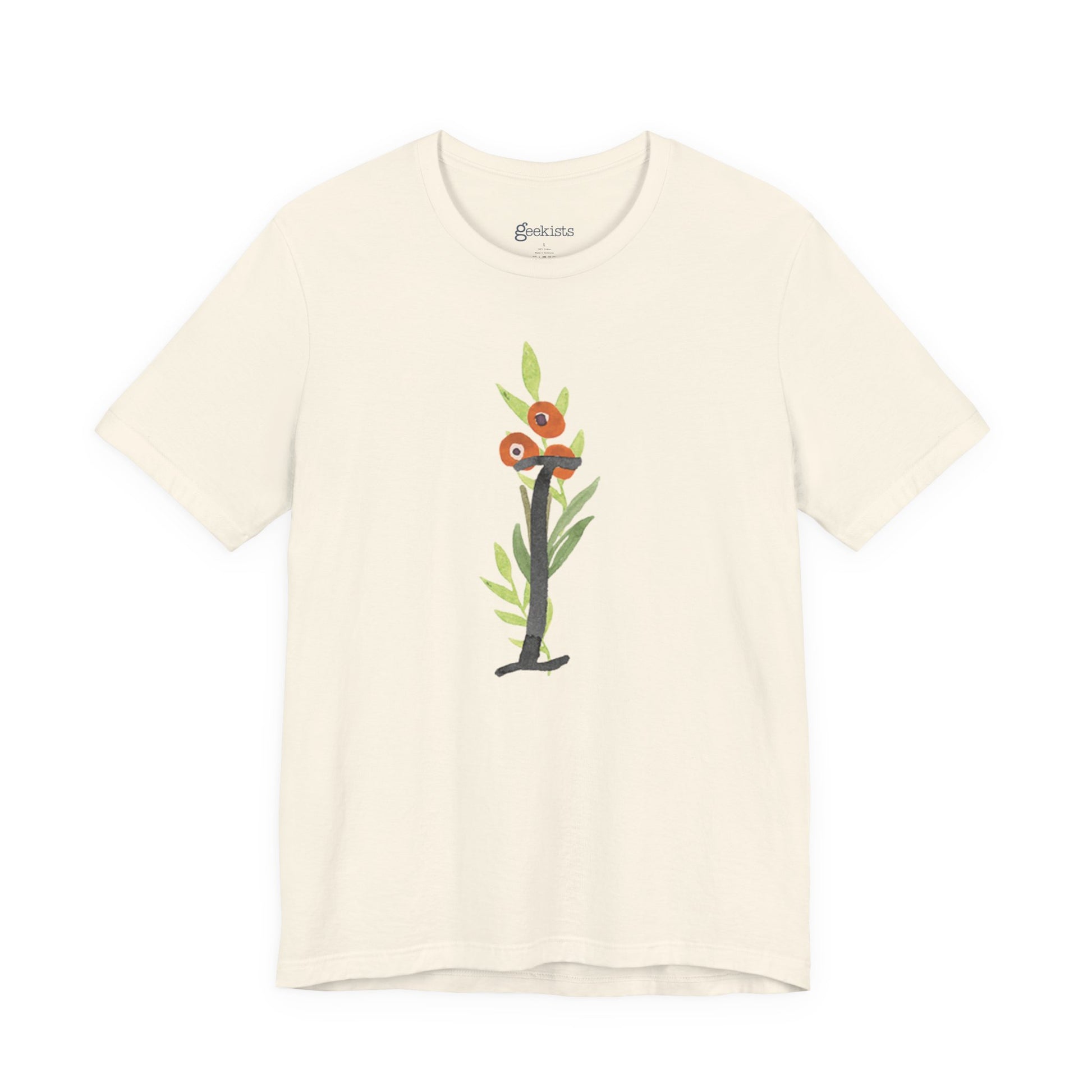 Clothing Stuff > Shirts & Tops > Unisex Jersey Tee Watercolor Flower Letter I T-Shirt – Garden Nerd Tee for Plant Moms
