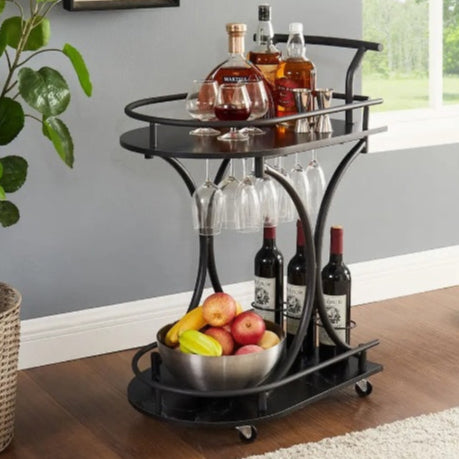 Furniture Matte Black Rolling Drink Cart | Compact Bar Console for Modern Spaces