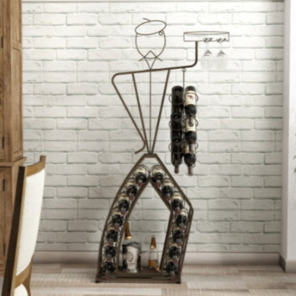 Furniture French Waiter Wine Rack | Freestanding Metal Wine Server with Glass & Bottle Storage