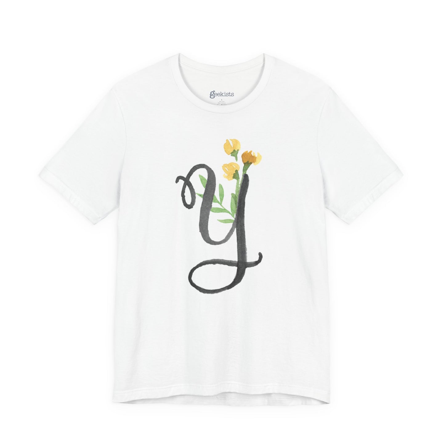 Clothing Stuff > Shirts & Tops > Unisex Jersey Tee Watercolor Flower Letter Y T-Shirt – Garden Nerd Tee for Plant Moms