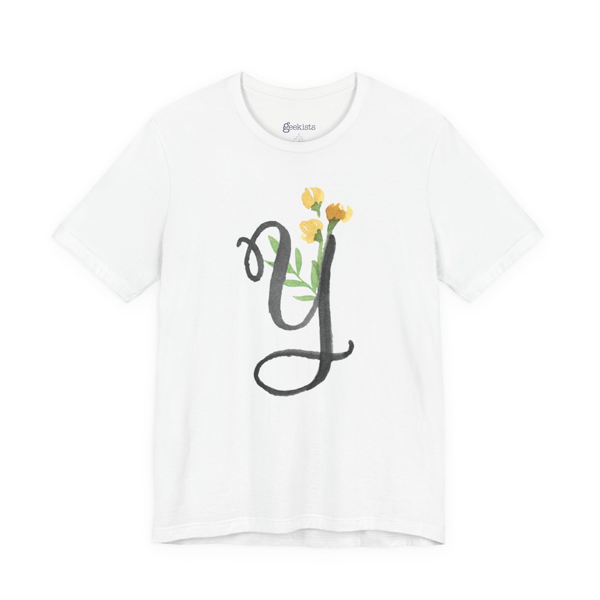 Clothing Stuff > Shirts & Tops > Unisex Jersey Tee Watercolor Flower Letter Y T-Shirt – Garden Nerd Tee for Plant Moms