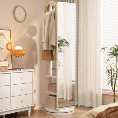 Closet Nerd’s 2-in-1 Dressing Mirror & Organizer | Space-Saving Rotating Stand in Walnut Wood