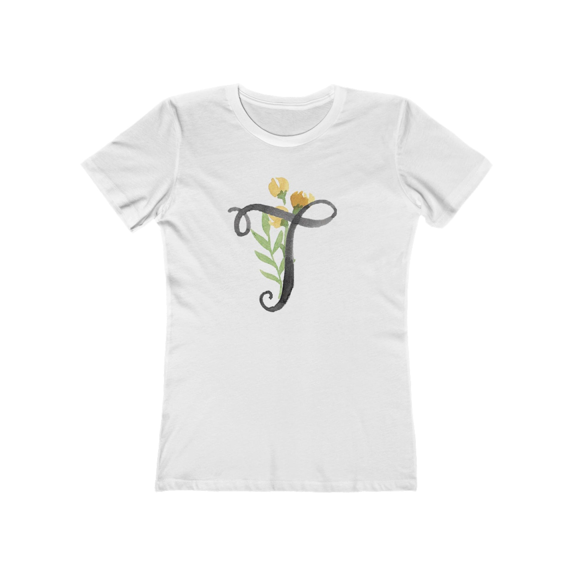 Clothing Stuff > Shirts & Tops > Women's Slim Fit Tee Watercolor Flower Letter T T-Shirt – Garden Nerd Tee for Plant Moms