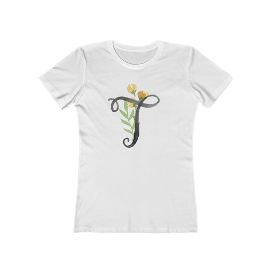 Clothing Stuff > Shirts & Tops > Women's Slim Fit Tee Watercolor Flower Letter T T-Shirt – Garden Nerd Tee for Plant Moms