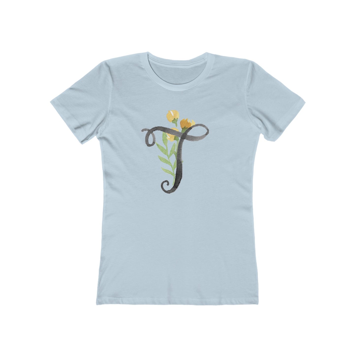 Clothing Stuff > Shirts & Tops > Women's Slim Fit Tee Watercolor Flower Letter T T-Shirt – Garden Nerd Tee for Plant Moms