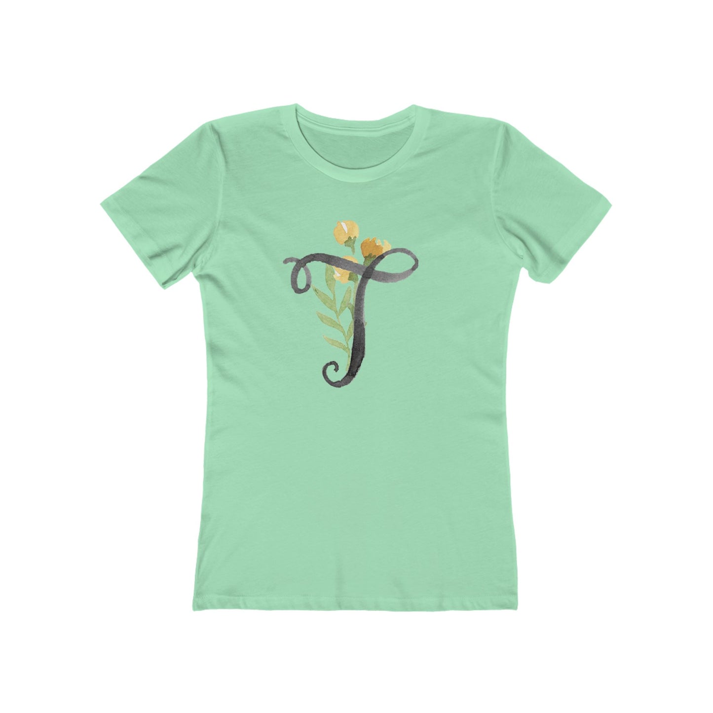 Clothing Stuff > Shirts & Tops > Women's Slim Fit Tee Watercolor Flower Letter T T-Shirt – Garden Nerd Tee for Plant Moms