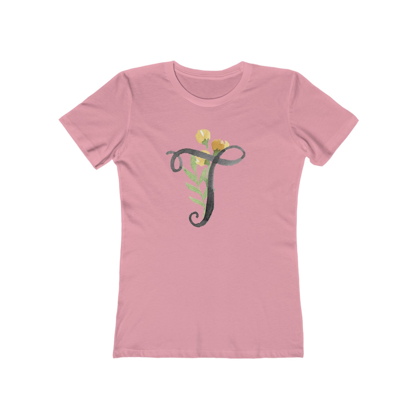 Clothing Stuff > Shirts & Tops > Women's Slim Fit Tee Watercolor Flower Letter T T-Shirt – Garden Nerd Tee for Plant Moms