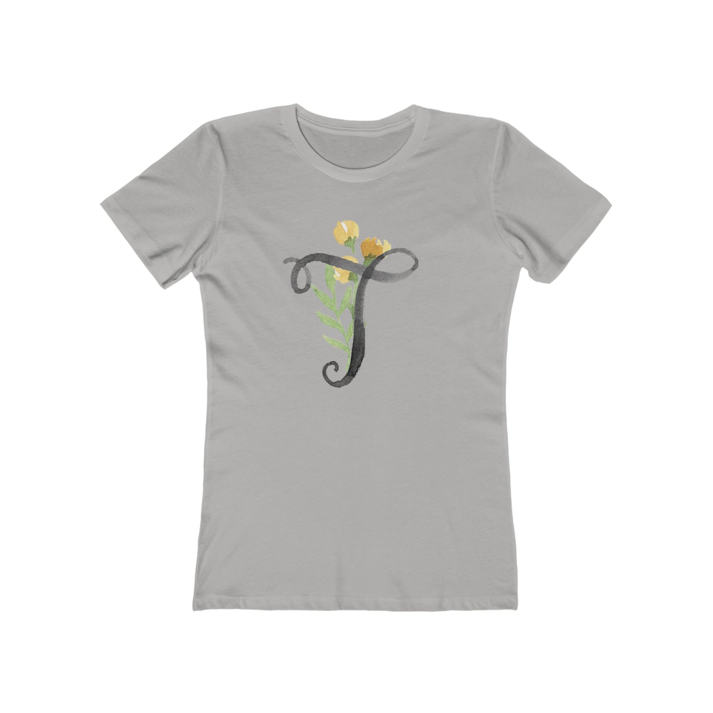 Clothing Stuff > Shirts & Tops > Women's Slim Fit Tee Watercolor Flower Letter T T-Shirt – Garden Nerd Tee for Plant Moms