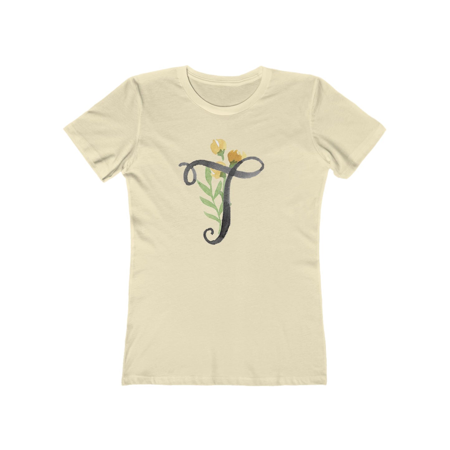 Clothing Stuff > Shirts & Tops > Women's Slim Fit Tee Watercolor Flower Letter T T-Shirt – Garden Nerd Tee for Plant Moms