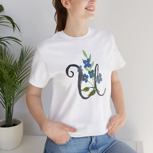 Clothing Stuff > Shirts & Tops > Unisex Jersey Tee Watercolor Flower Letter U T-Shirt – Garden Nerd Tee for Plant Moms